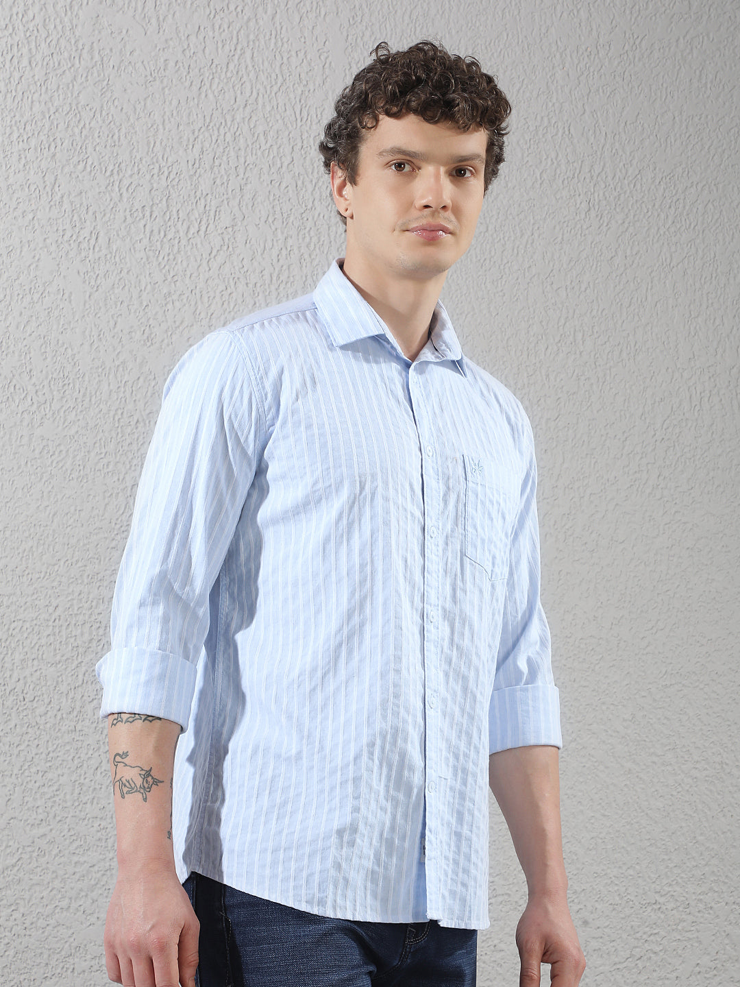 Sky Blue Vertical Stripes Shirt