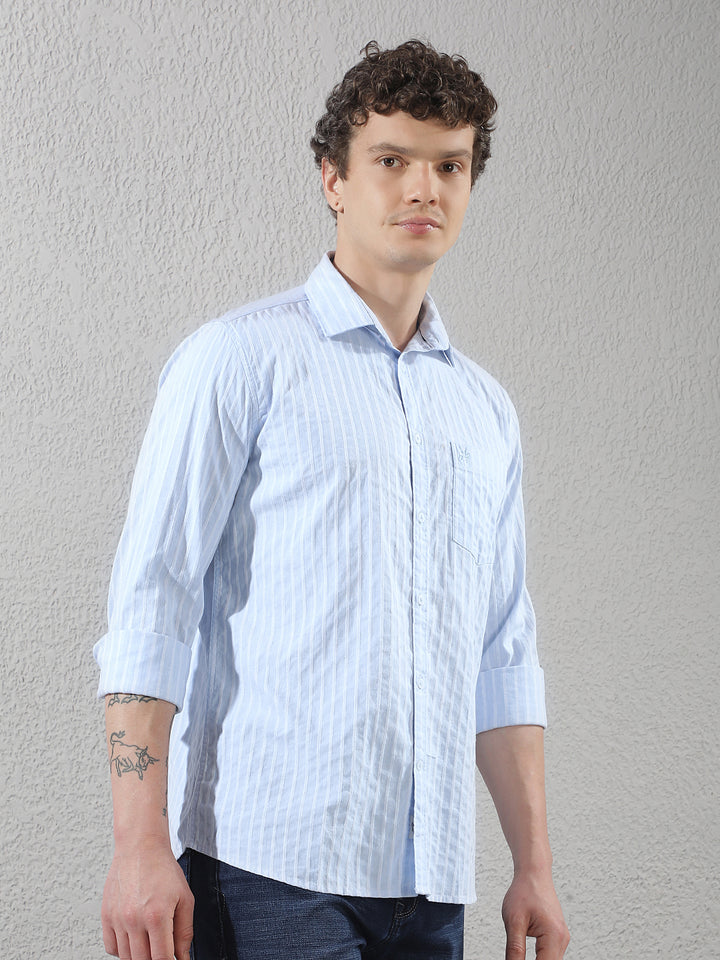 Sky Blue Vertical Stripes Shirt