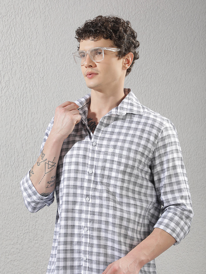 White 100% Cotton Checked Shirt