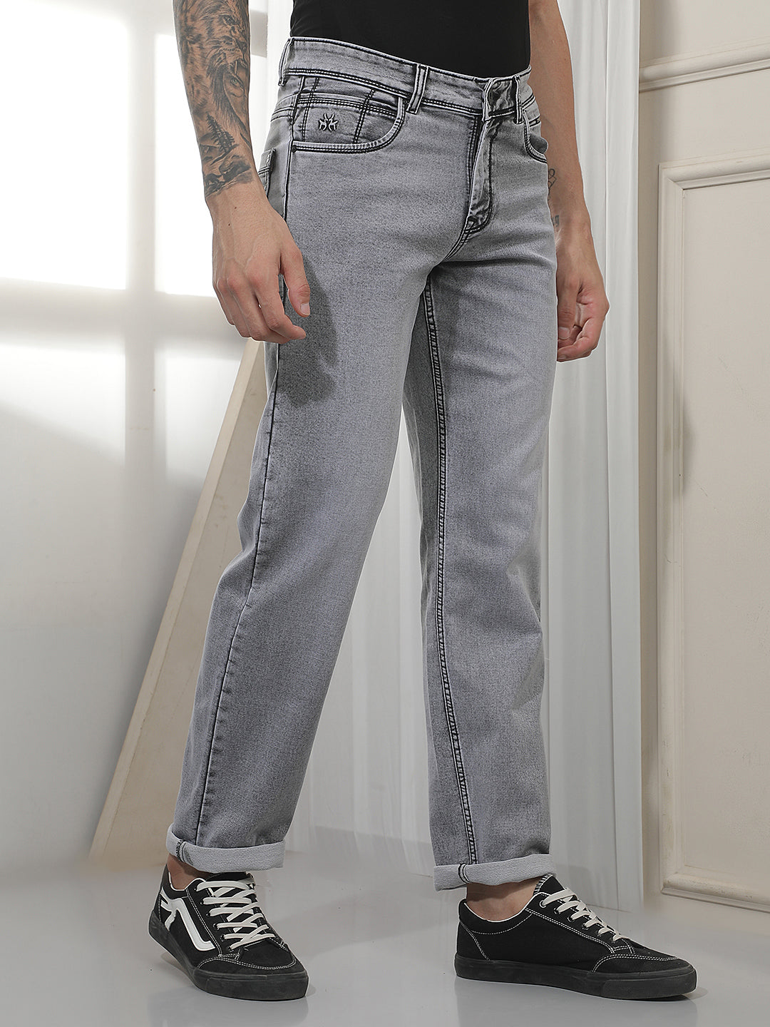 Grey Straight Casual Jeans