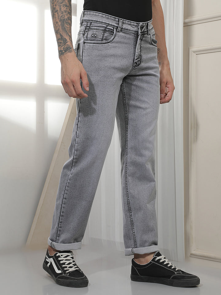 Grey Straight Casual Jeans
