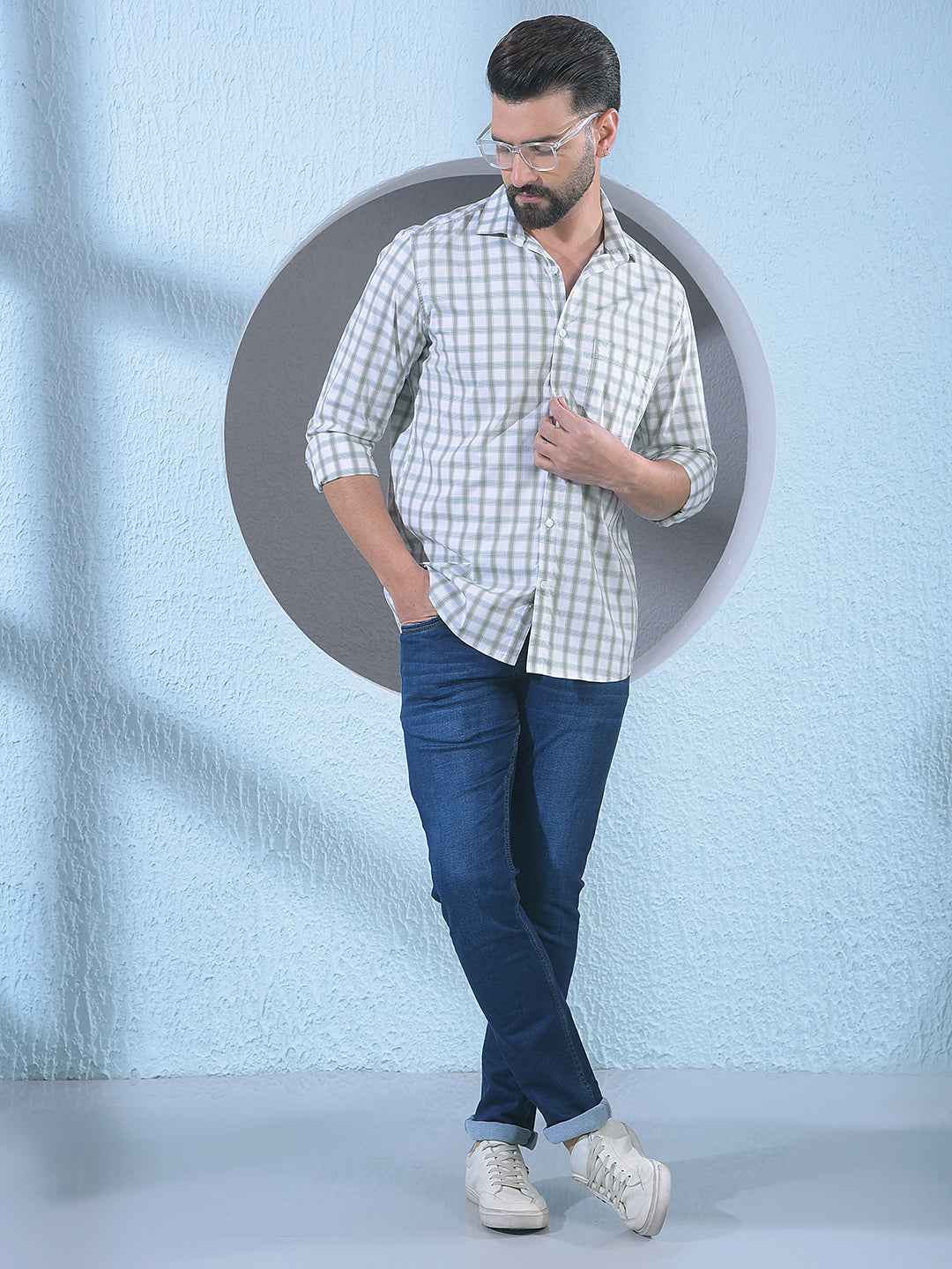 rendy Olive Green Cotton Blend Shirt