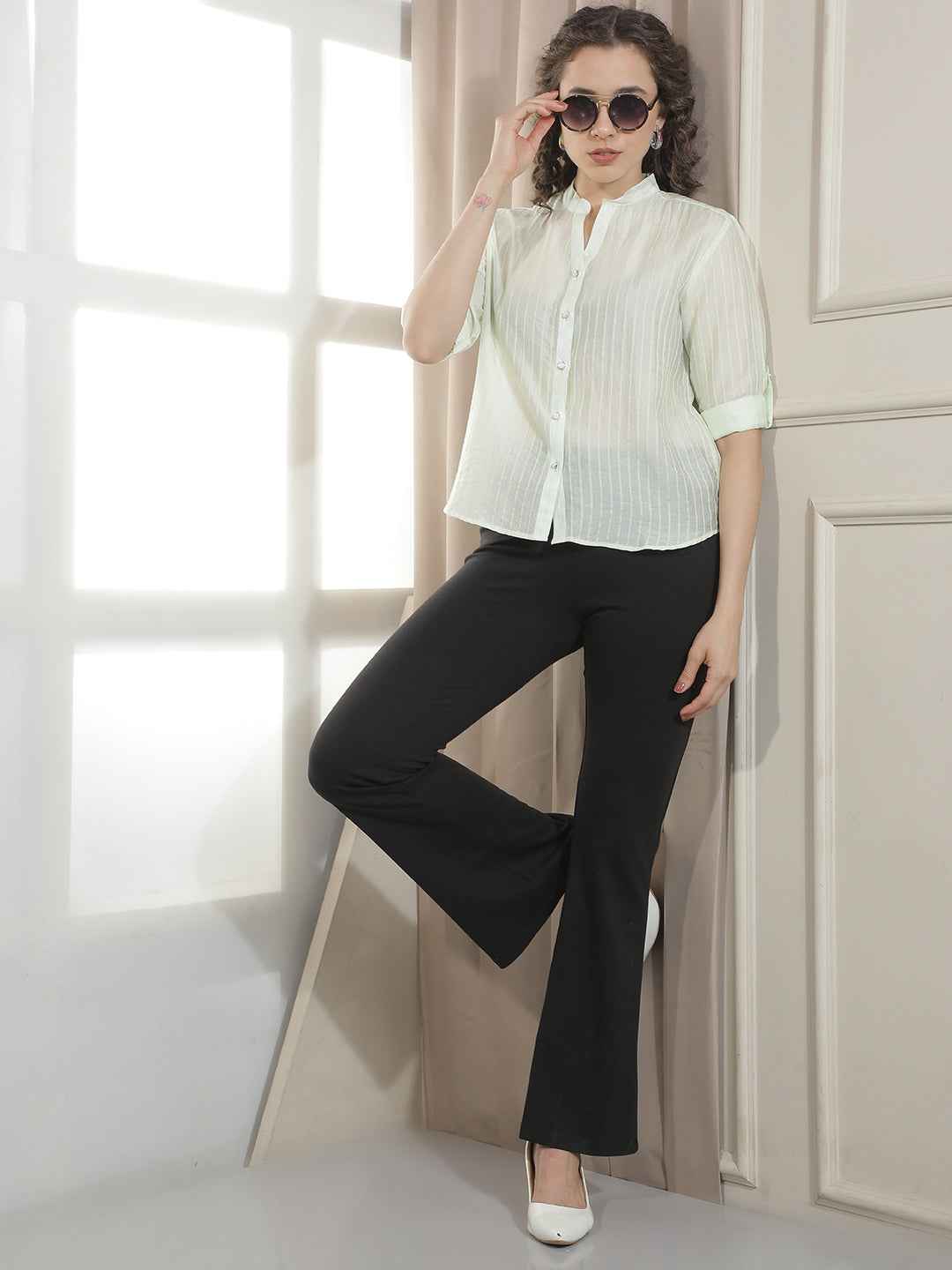 Green Vertical Striped Shirt