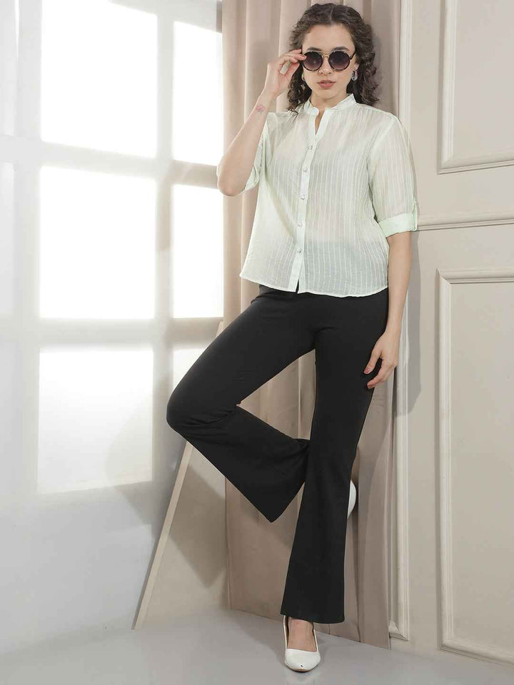 Green Vertical Striped Shirt