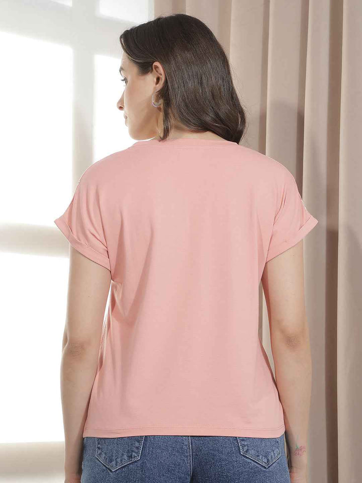Peach Floral Printed T-Shirt