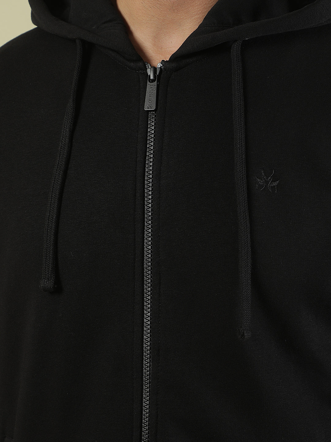 Black Hooded Neck Front Open Sweatshirt