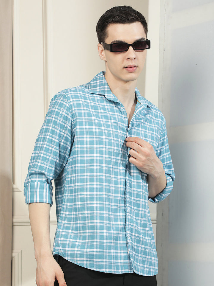 Chic Ocean Blue Checked Shirt