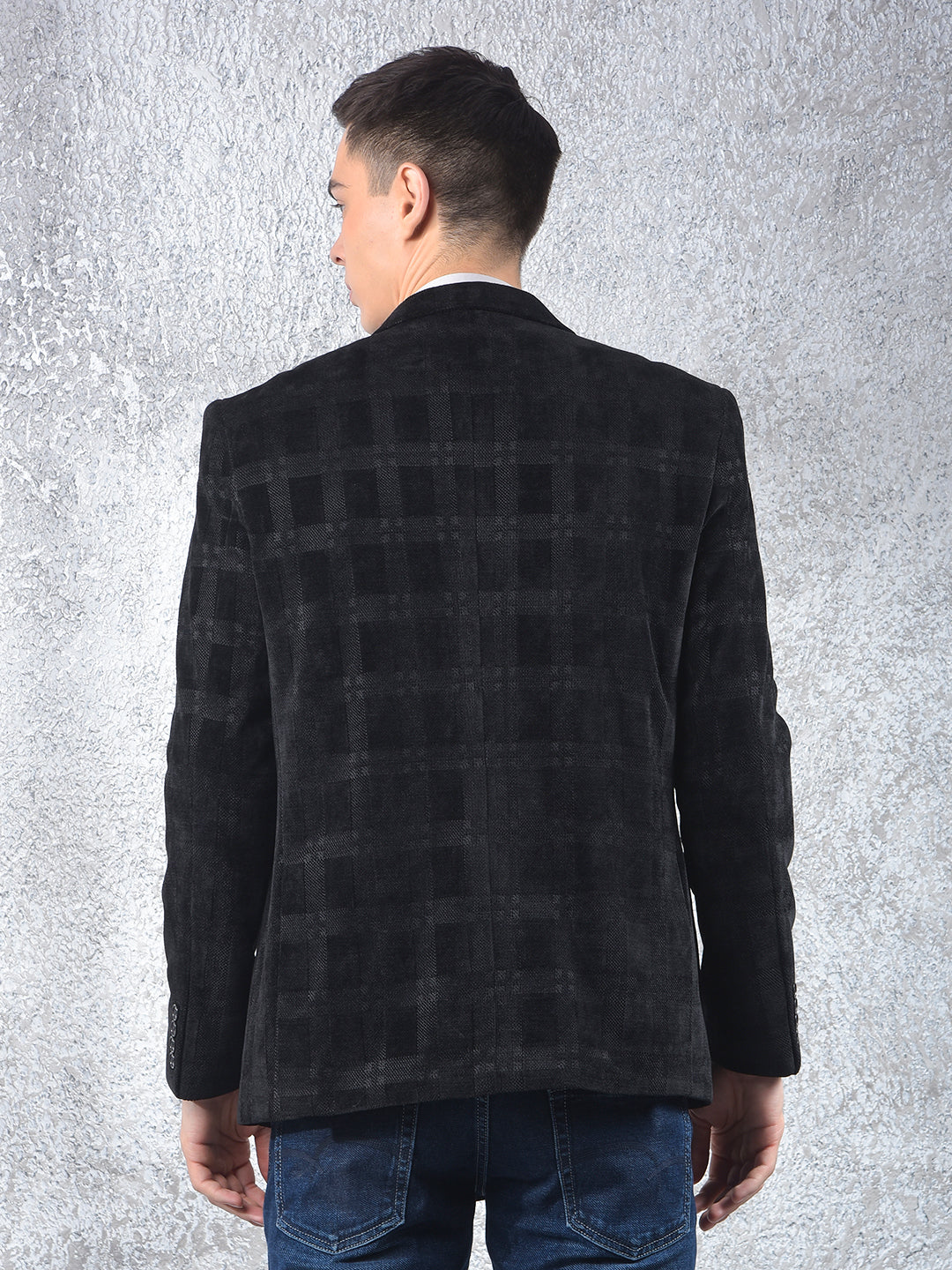 Black Checked Notched Lapel Single Breasted Blazer