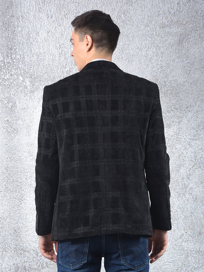 Black Checked Notched Lapel Single Breasted Blazer