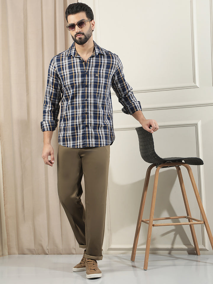 Tan 100% Cotton Checked Shirt