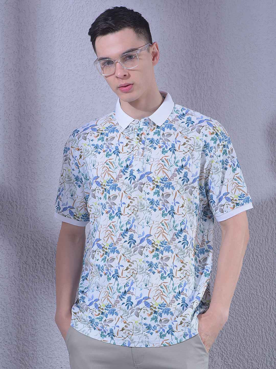 White Floral Print 100% Cotton T-Shirt