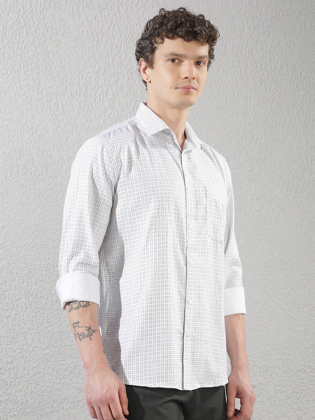 White Geometric Print Shirt