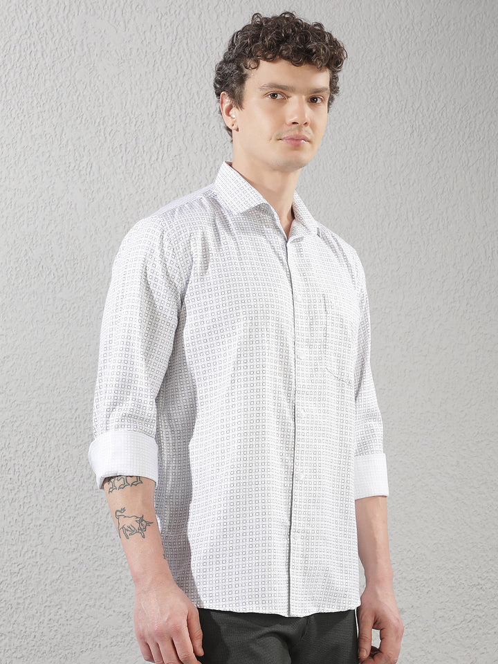 White Geometric Print Shirt