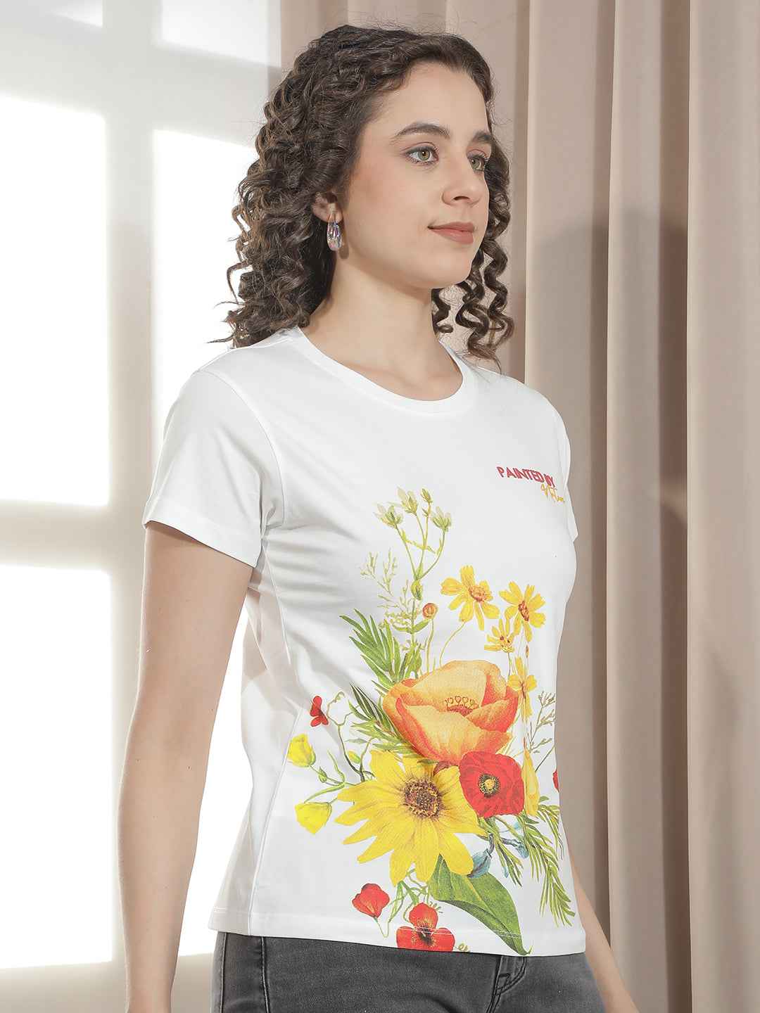 Off White Floral Printed T-Shirt
