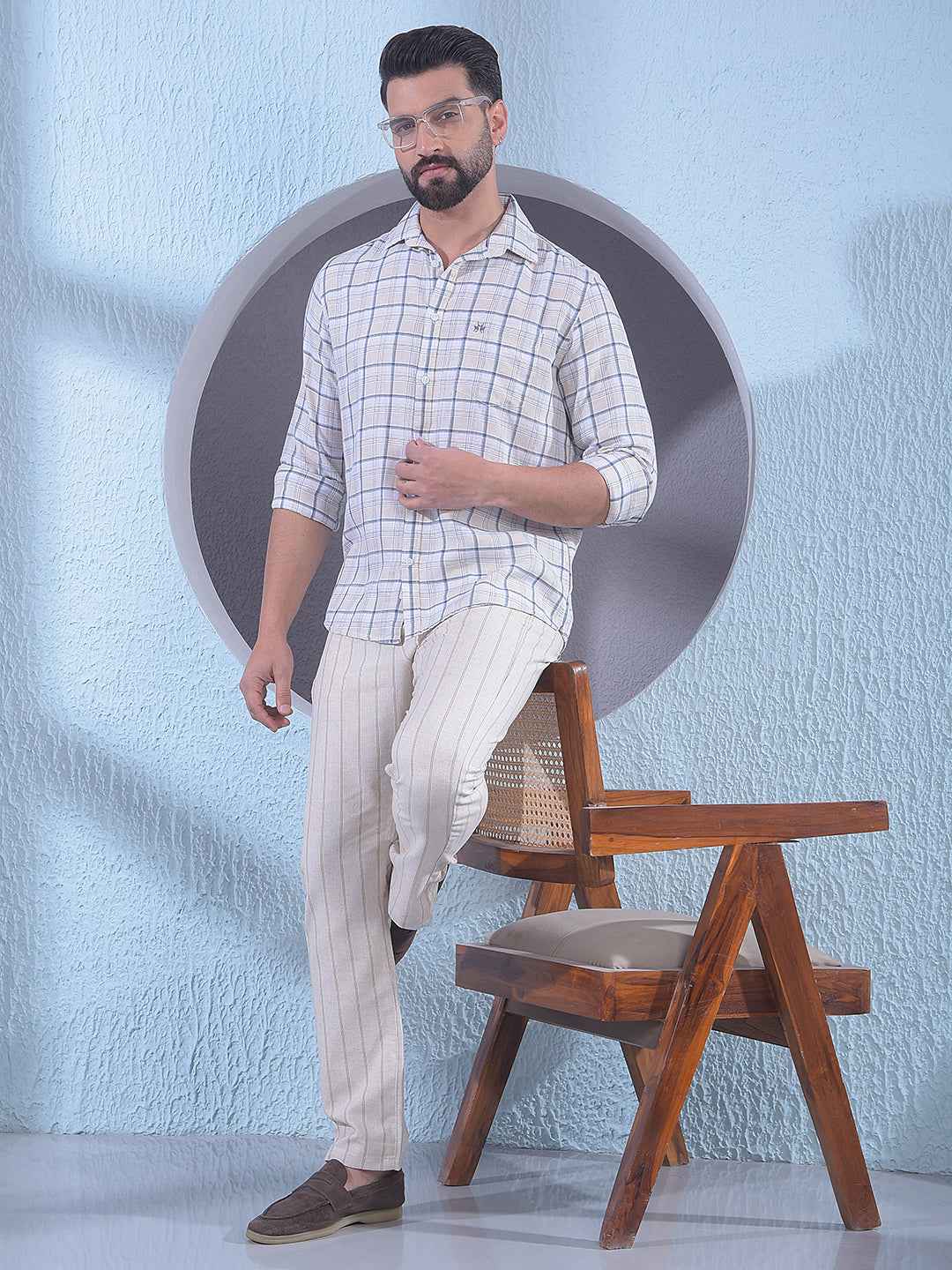 Grey Checked Linen Shirt