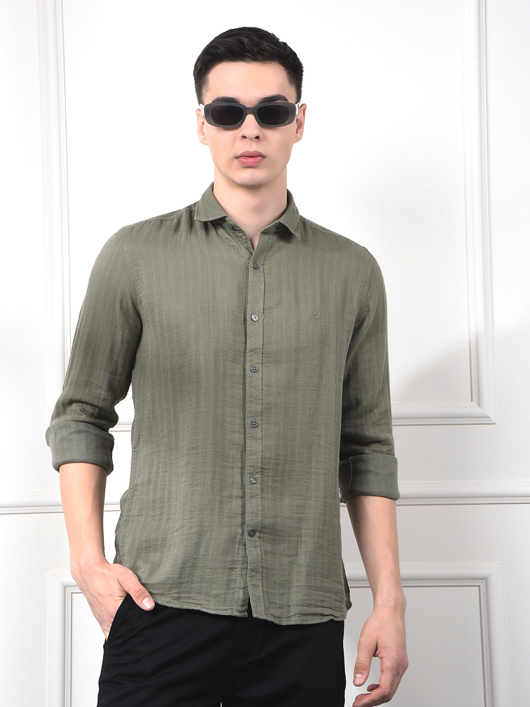 Green Vertical Stripes Shirt