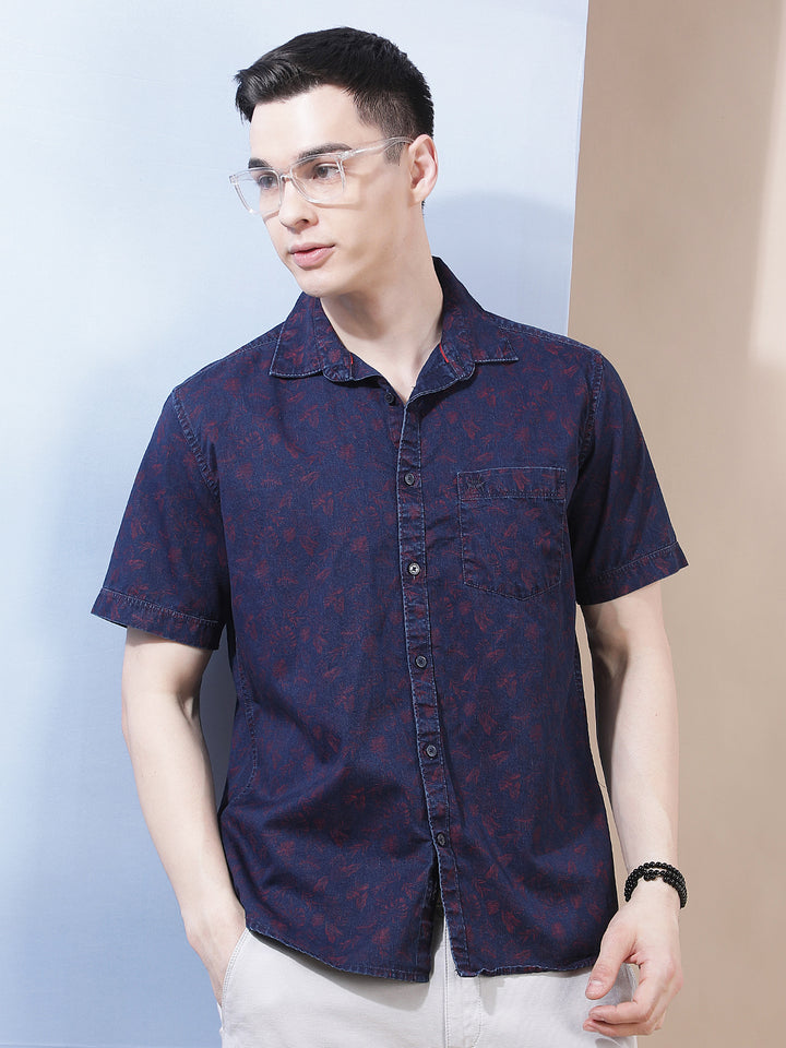 Wine Floral Print 100% Cotton Shirt