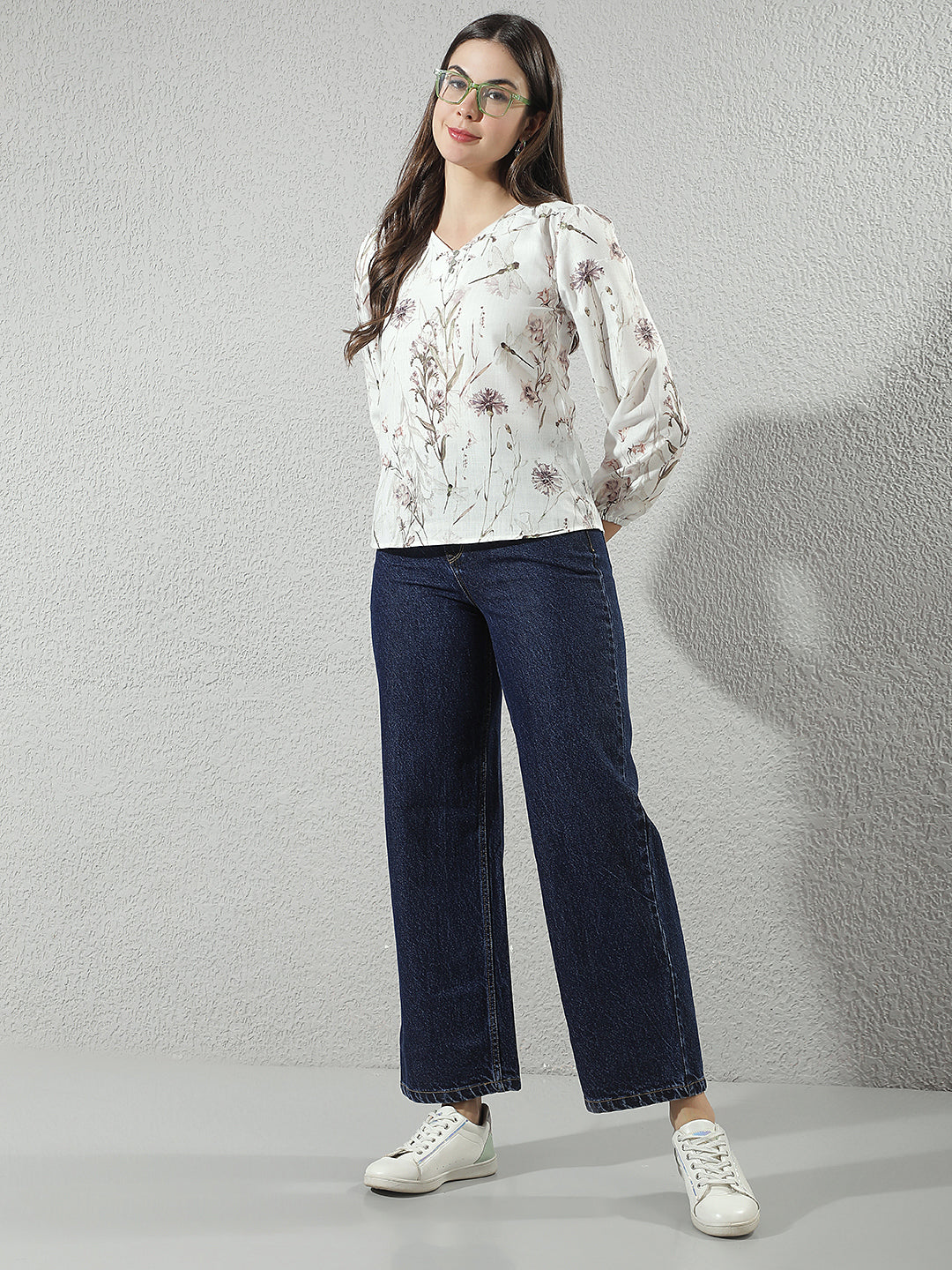 Multi-Color Floral Print V-Neck Top
