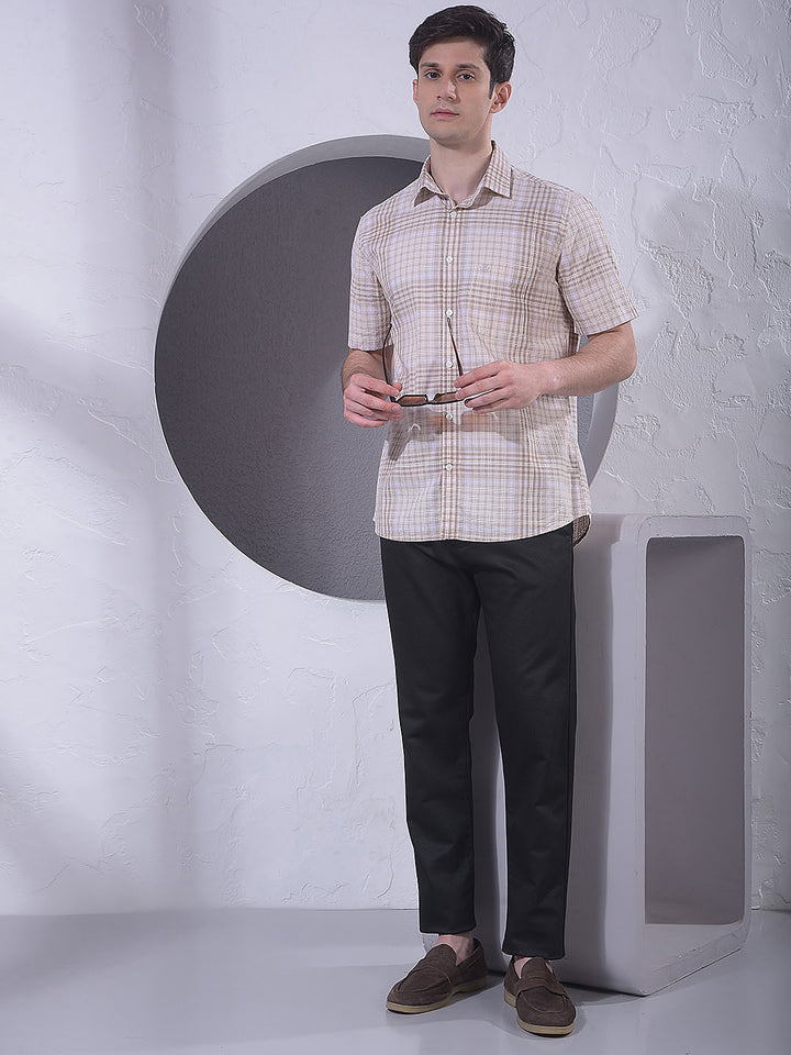 Beige Checked 100% Cotton Shirt
