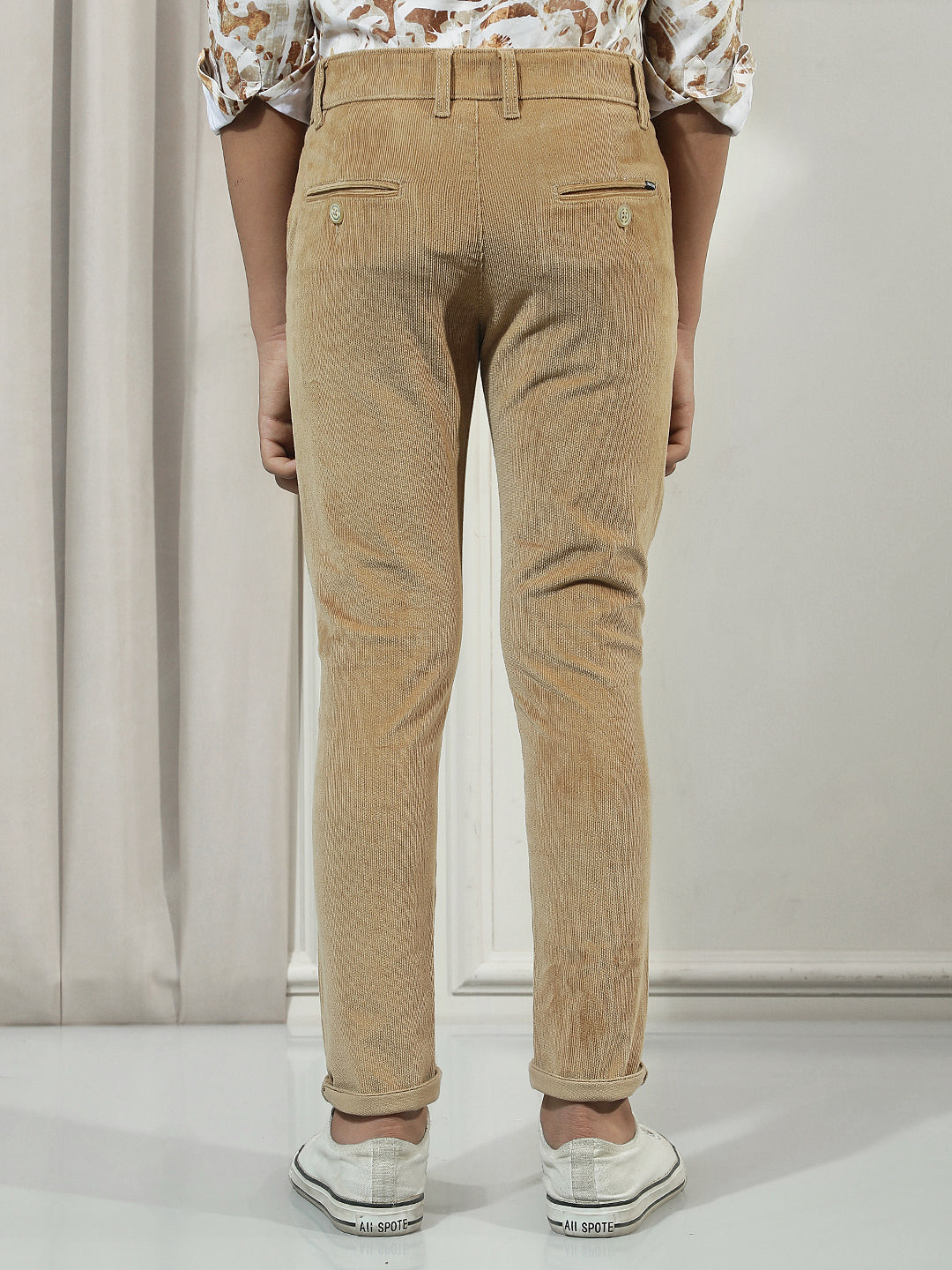 Beige Cotton Stretchable Corduroy Trousers