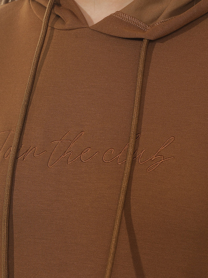 Brown Typographic Print Hooded Sweatshirt
