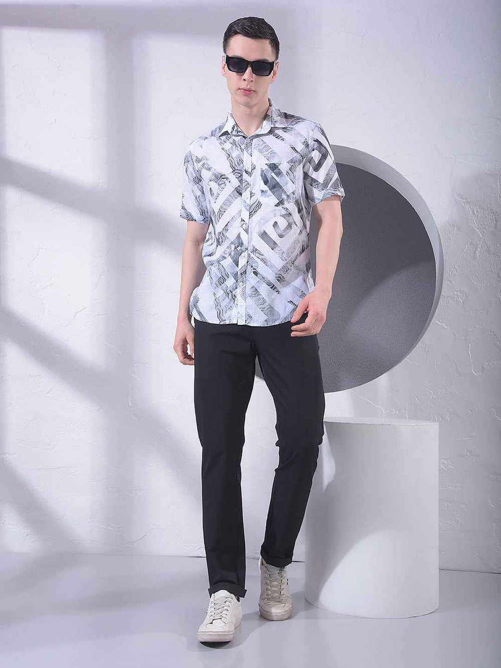 Grey Printed Linen Shirt