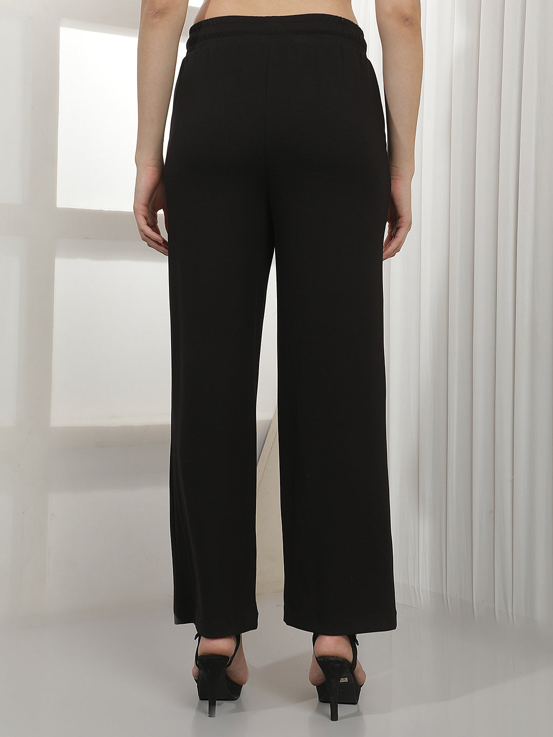 Structured Onyx Black Casual Trousers