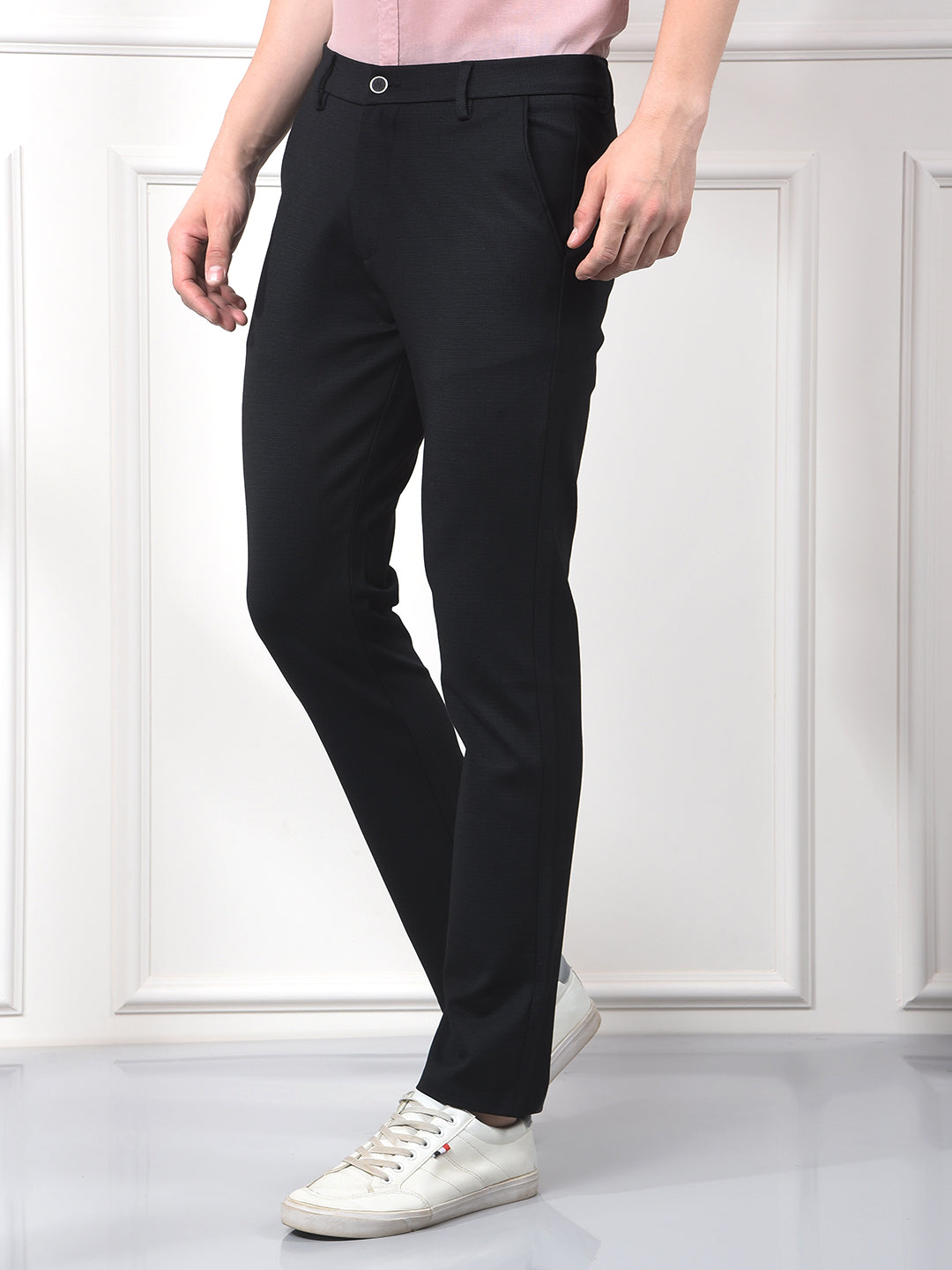 Navy Blue Printed Knitted Trousers