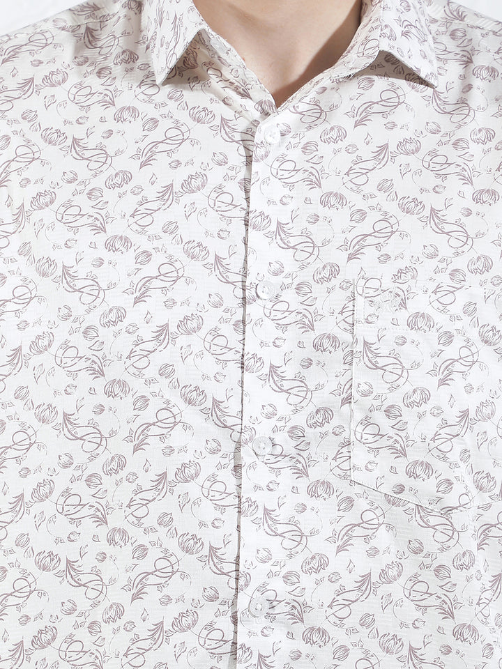 Purple Floral Print 100% Cotton Shirt