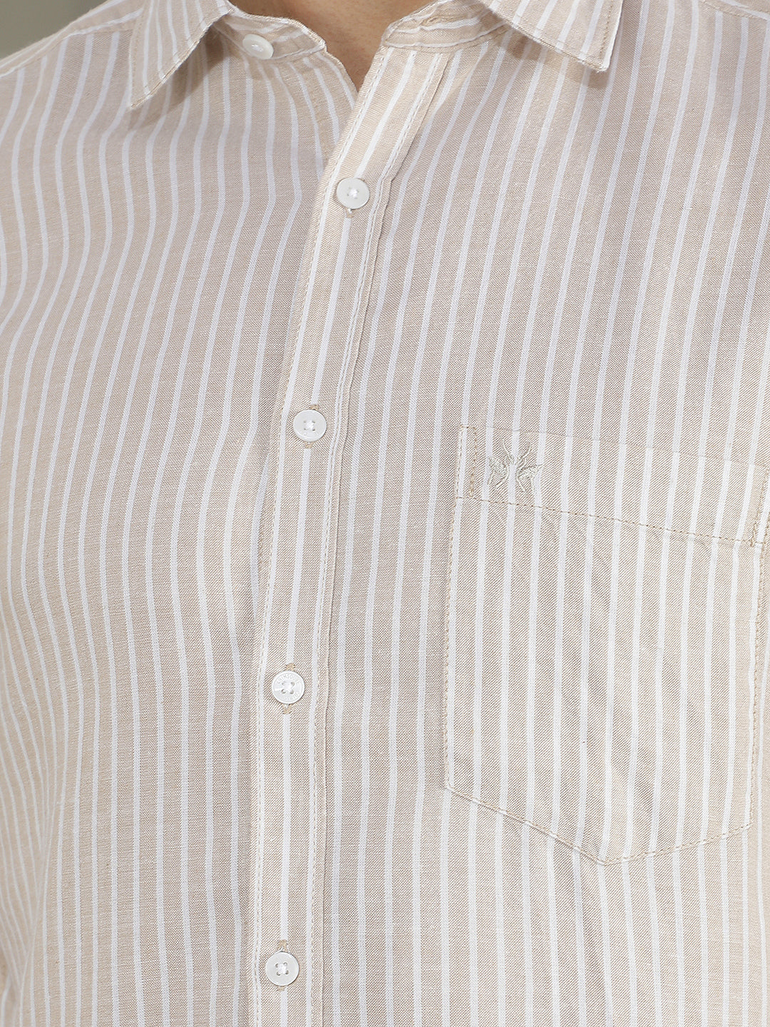 Tan Vertical Stripes Linen Shirt
