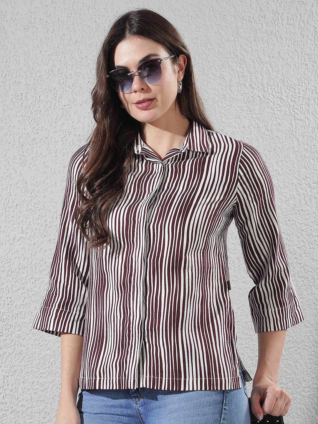 Maroon Vertical Striped 100% Cotton Shirt