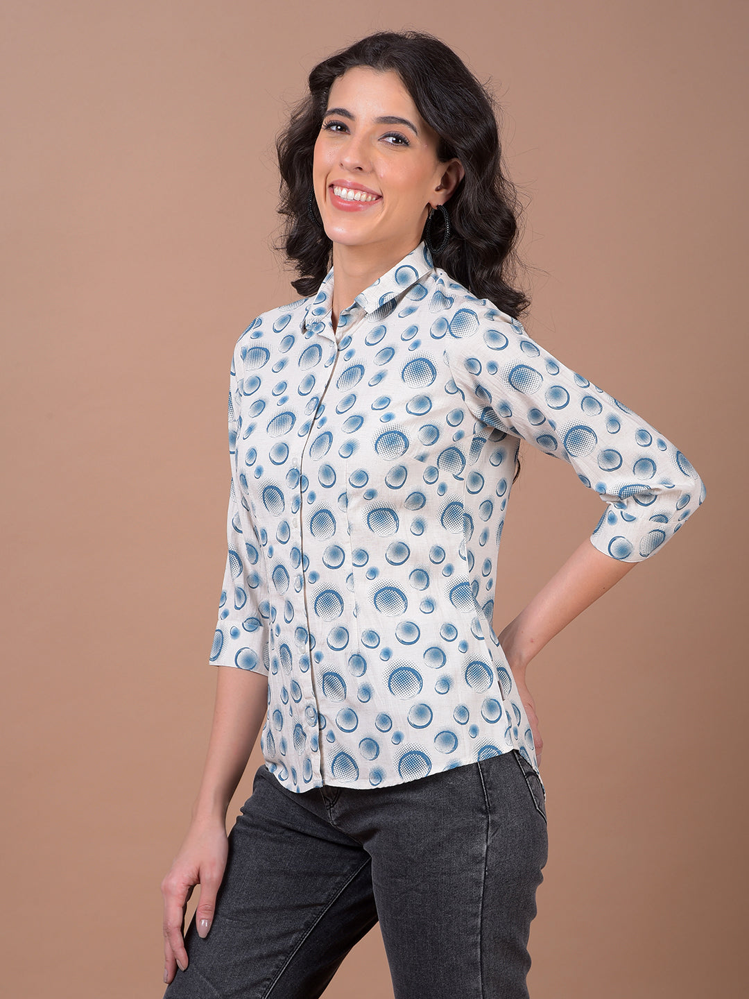 Blue Printed Linen Shirt