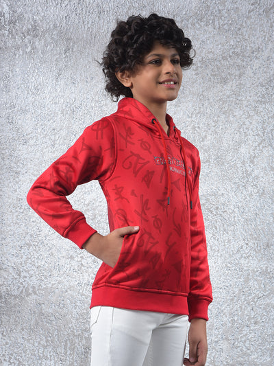 Red Printed Hooded Neck Sweatshirt