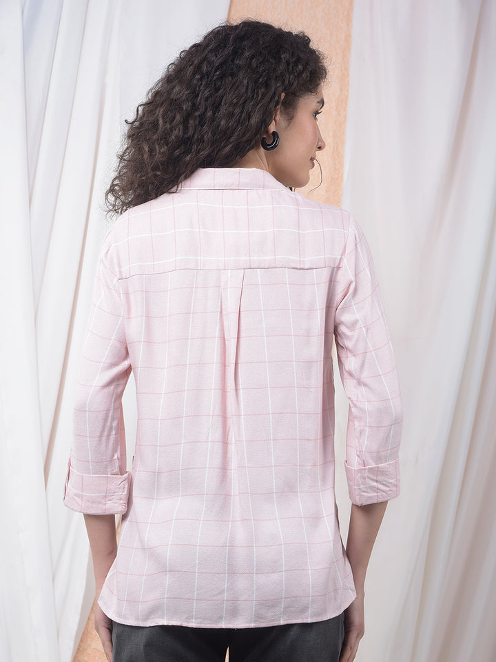 Peach Checked Resort-Collar Top