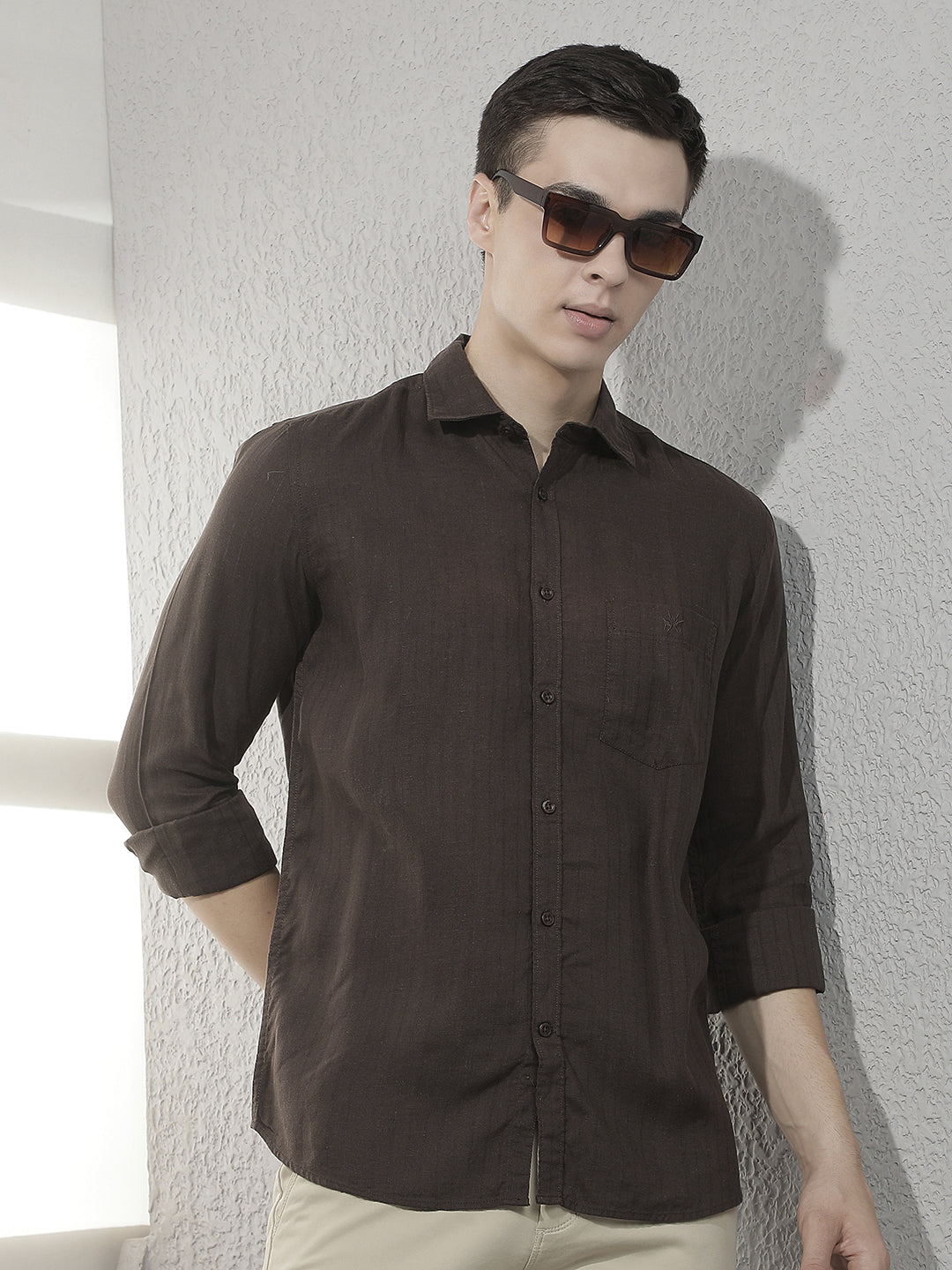 Brown Vertical Stripes Linen Shirt