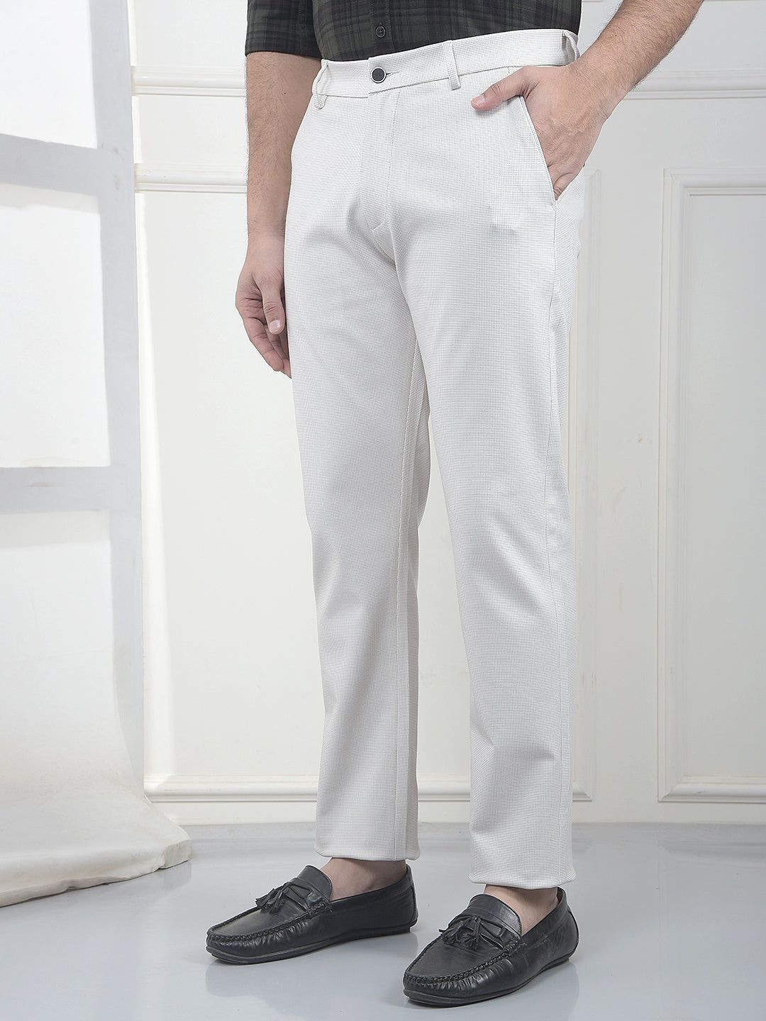 Beige Jacquard Knitted Trousers