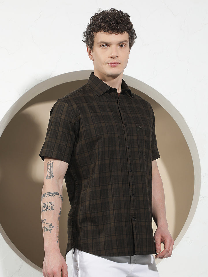Brown Checked 100% Cotton Shirt