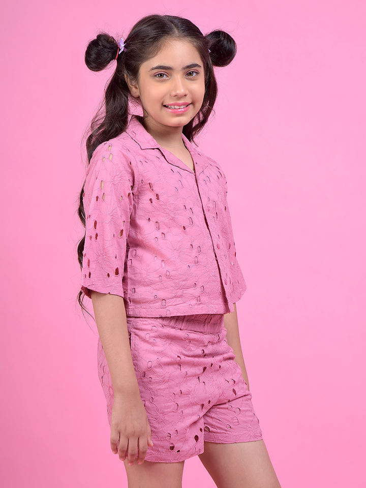 Pink Embellished Resort Collar 100% Cotton Top