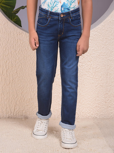 Trendy Dark Wash Blue Jeans