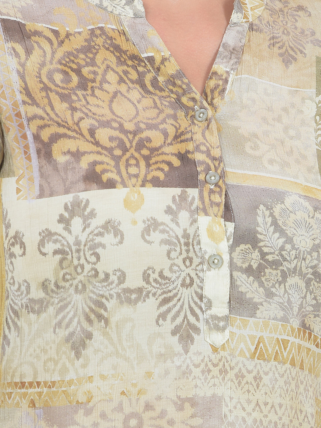 Brown Floral Print V-Neck Top