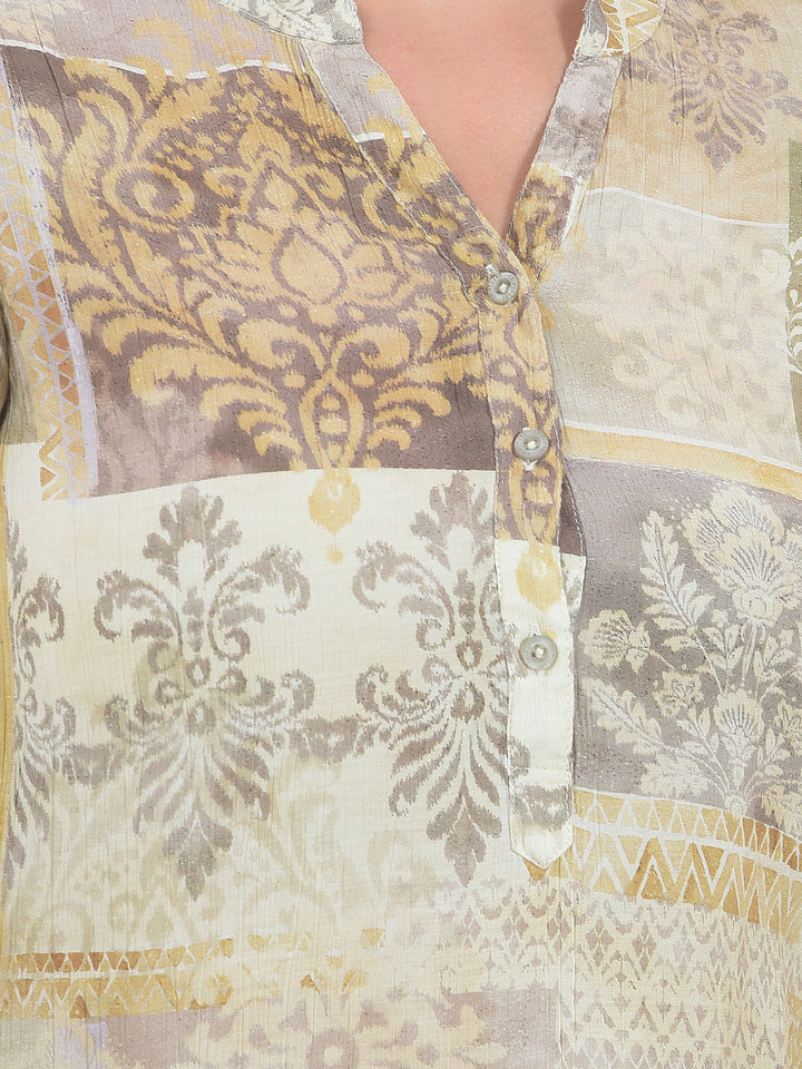 Brown Floral Print V-Neck Top