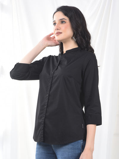 Jet Black Soft-Touch Mandarin Collar Shirt