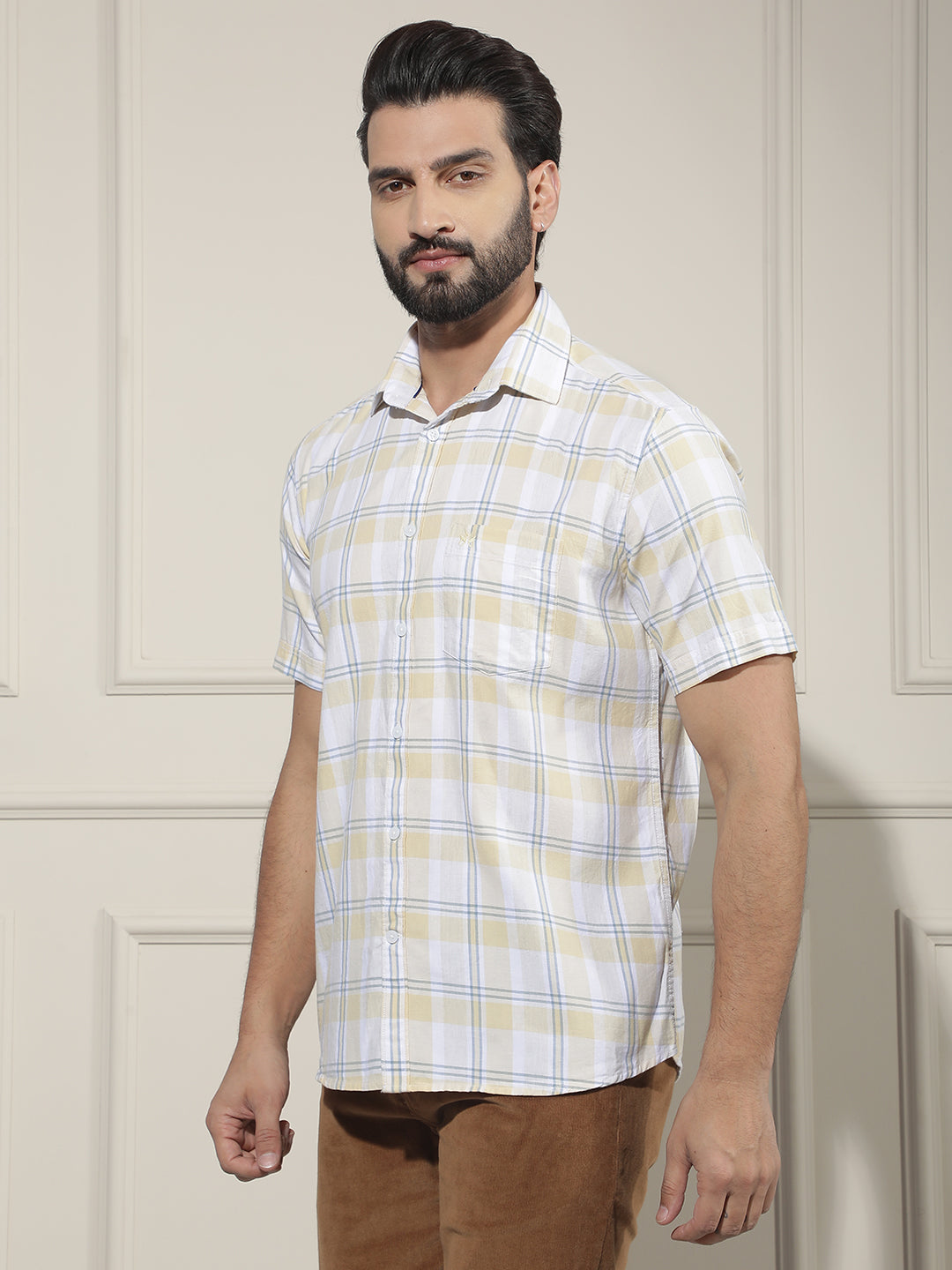 Yellow Checked 100% Cotton Shirt