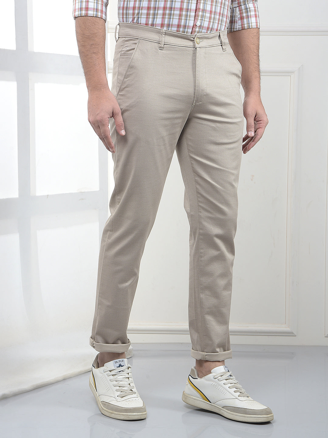 Beige Jacquard Trousers