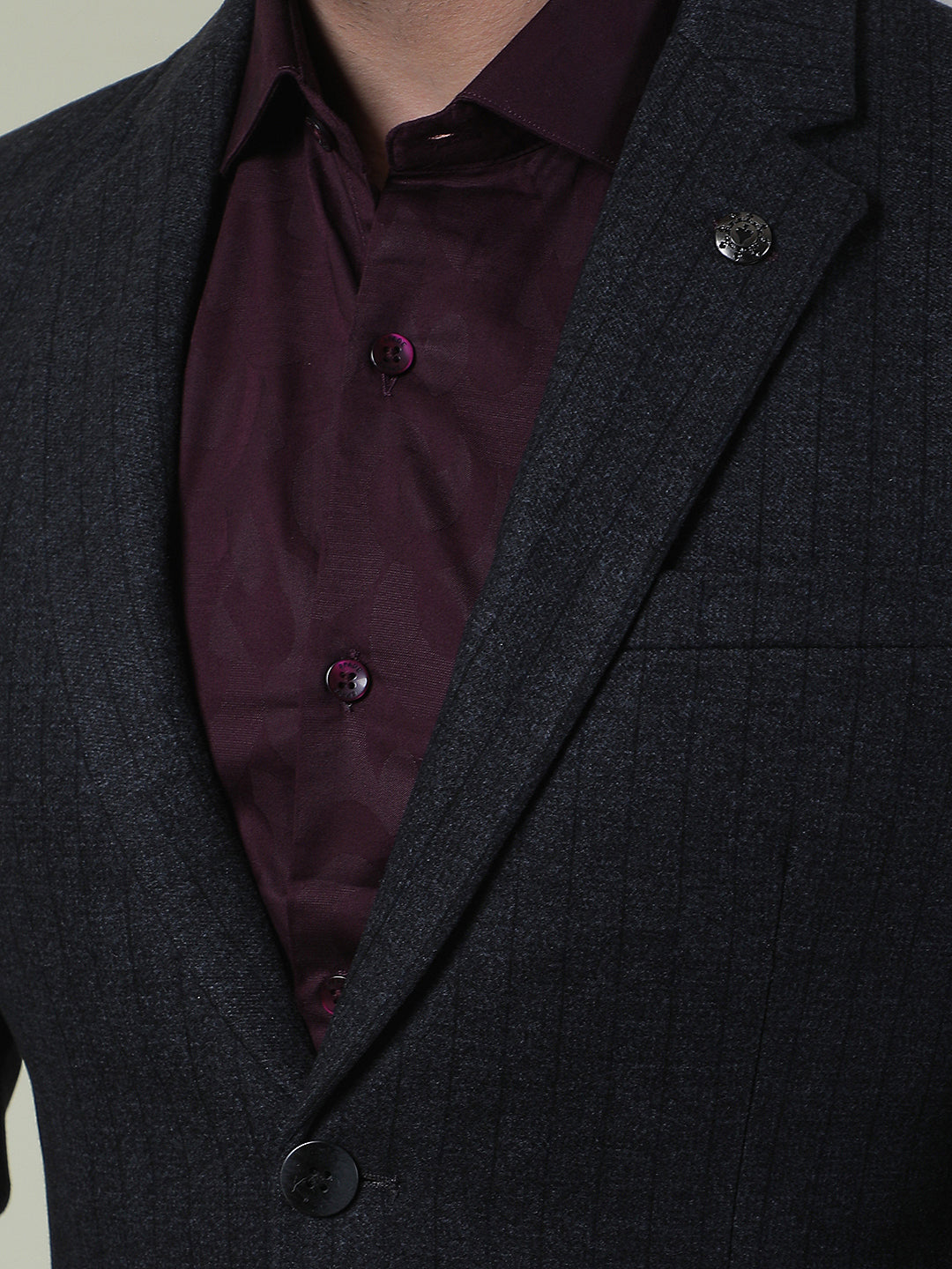 Grey Vertical Stripes Single Breasted Notch Lapel Blazer
