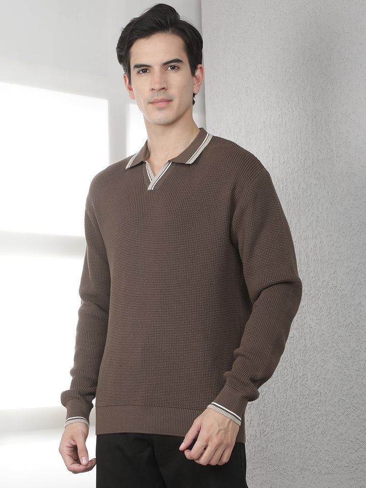 Brown 100% Cotton Polo Sweater