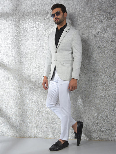 Grey Checked Notched Lapel Single-Breasted Blazer