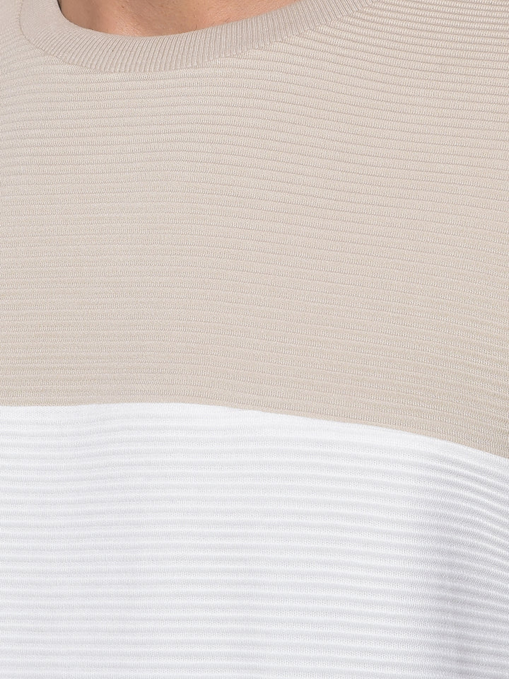 Beige Color-Block Pure Cotton Sweatshirt