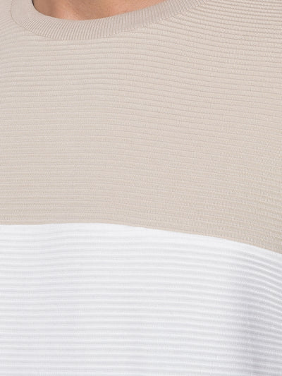 Beige Color-Block Pure Cotton Sweatshirt