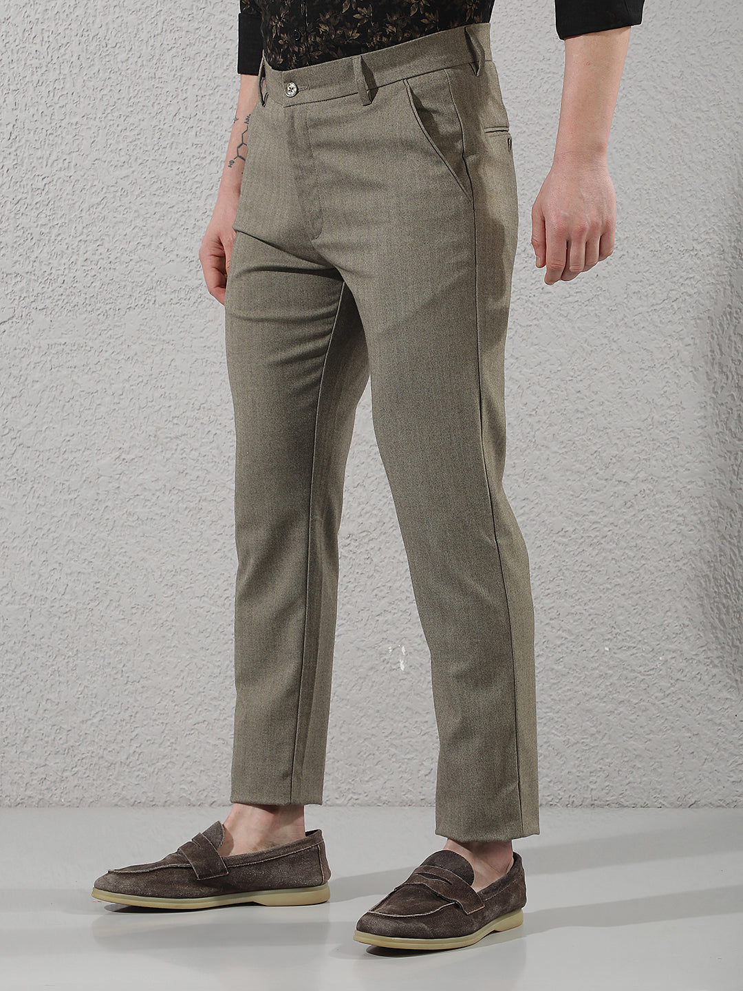 Olive Vertical Striped Trousers